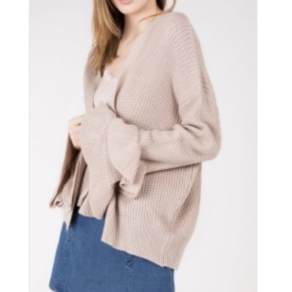 POL CLAUDIA OPEN SWEATER CARDIGAN WITH LONG RUFFLE SLEEVES - Picture 1 of 11